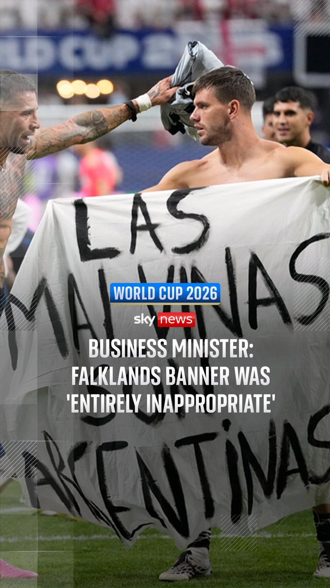 Business secretary Peter Kyle has told Sky News that football and politics should remain separate and the holding of a banner about the Falkland Islands by Argentinian team members should be investigated.