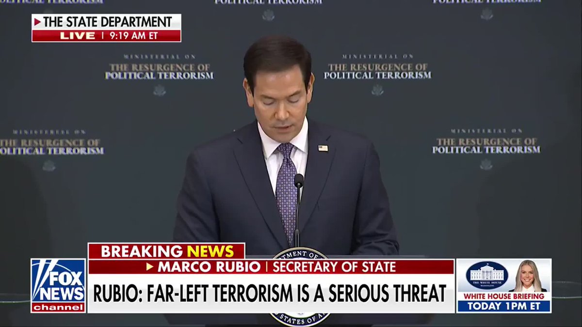 NEW: Secretary of State Marco Rubio issues a bone-chilling warning to officials from over 60 countries, detailing horrific firebombings and fatal blackouts as the State Department launches a global coalition to combat far-left political terrorism. "You are here because this is real and it is getting worse, and it can no longer be denied, and it can no longer be ignored because it's it is time to crush this evil forever." "The simple fact is, none of this that I've just described is new. Far left political terrorism is not a recent day modern novelty." "It is not a fiction manufactured by conservative politicians for most of the modern era. It was in fact the dominant form of political violence."