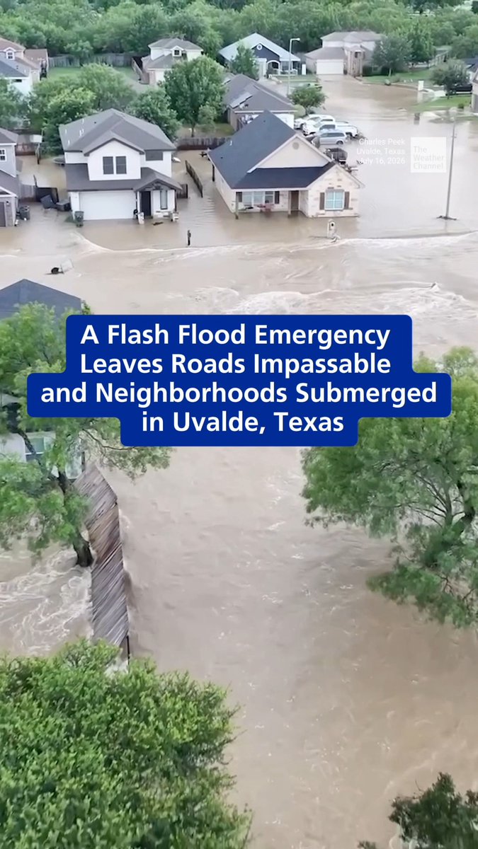 DEVELOPING: New drone footage shows the Leona River rapidly overflowing near Uvalde, Texas, where flooding is actively inundating homes. 🎥: Charles Peek