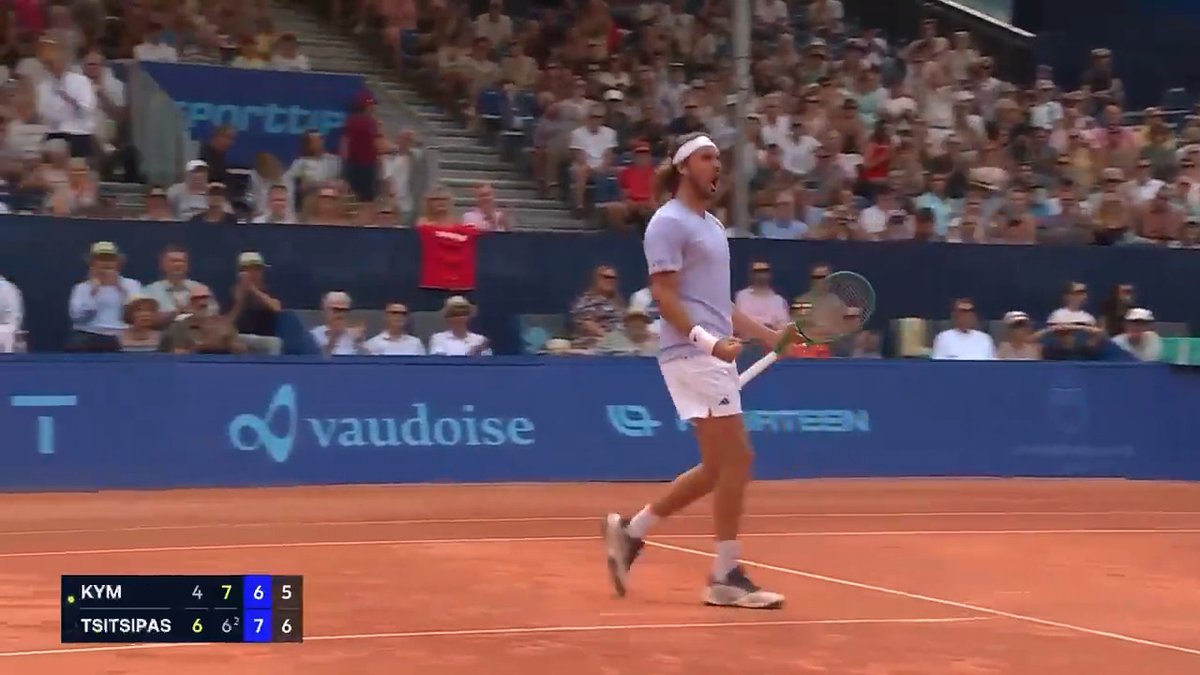 Look at what it means! 😤 Stefanos Tsitsipas displays his grit and fight to edge past Swiss wildcard Kym and reach his second quarter-final of the season. EFG Swiss Open Gstaad | #SwissOpenGstaad