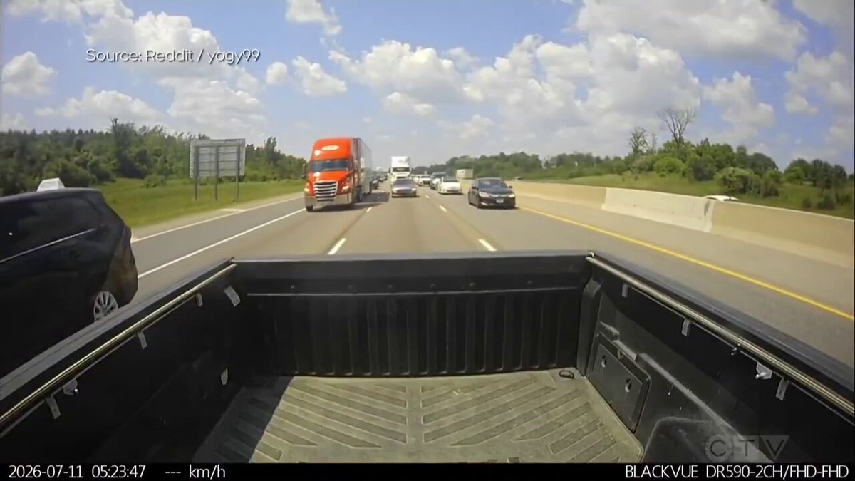 401 dashcam: Semi truck plows straight into slowed traffic. One dead in the pileup. Another Indian driving a Brampton bazooka.