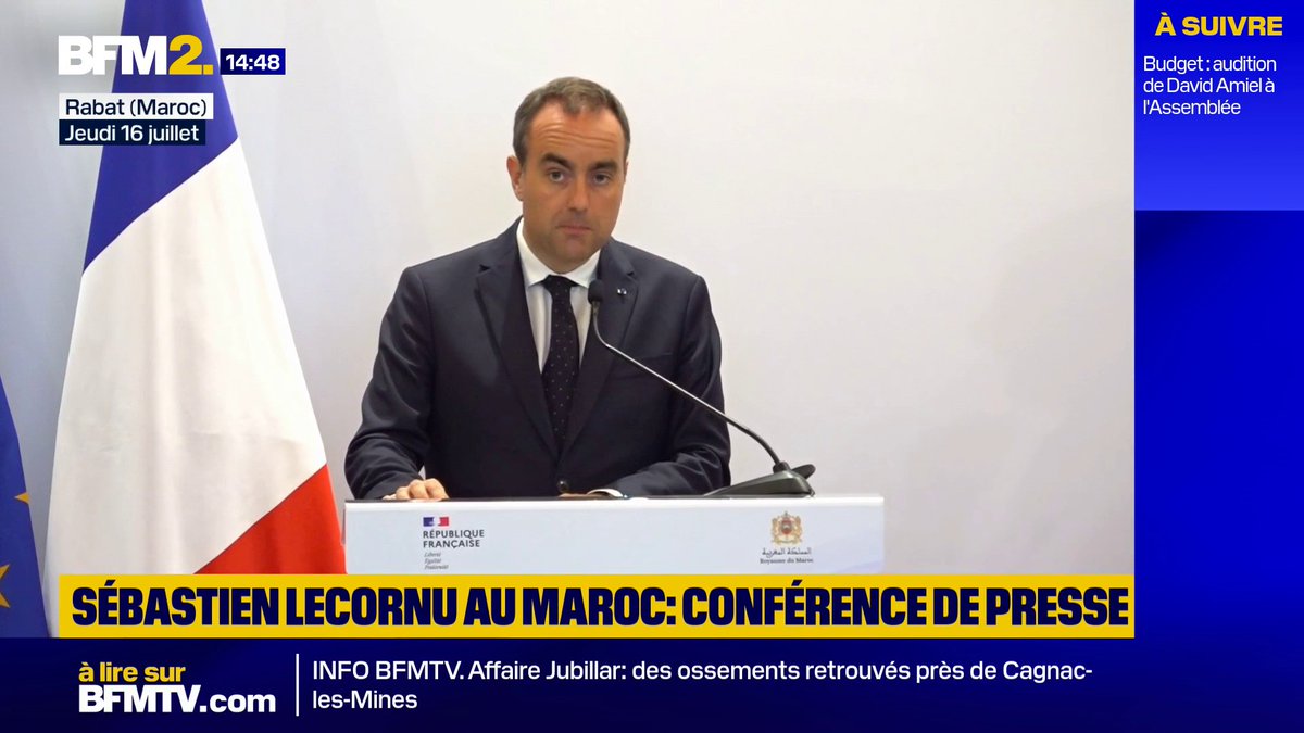 💬 "Cette position (...) est intangible. Elle ne variera pas et comme vous le savez, nous en tirerons toutes les conséquences" En déplacement à Rabat, Sébastien Lecornu s'exprime sur la souveraineté marocaine sur le Sahara occidental #BFM2
