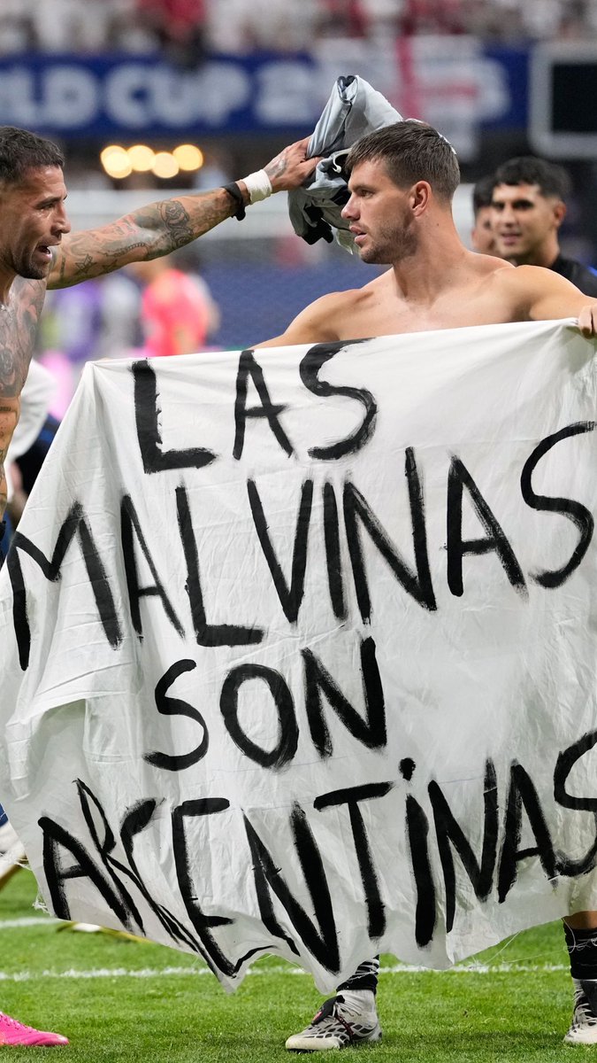 The British government on Thursday urged FIFA to investigate Argentina’s team after players posed with a banner claiming sovereignty over the contested Falkland Islands. Argentina beat England 2-1 in a World Cup semifinal on Wednesday in Atlanta.