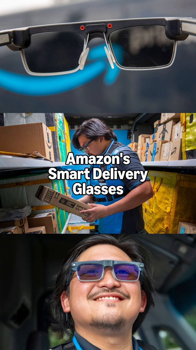 Amazon's new smart delivery glasses are like a wearable AI assistant for delivery drivers. 👓 These innovative AI-powered glasses put everything a driver needs directly in their line of sight: package scanning, walking directions, proof of delivery, hazard detection, and more. All without ever pulling out a phone. Hundreds of Delivery Service Partner drivers helped design these glasses from scratch. Here's how they're making deliveries safer and more seamless. ⬇️