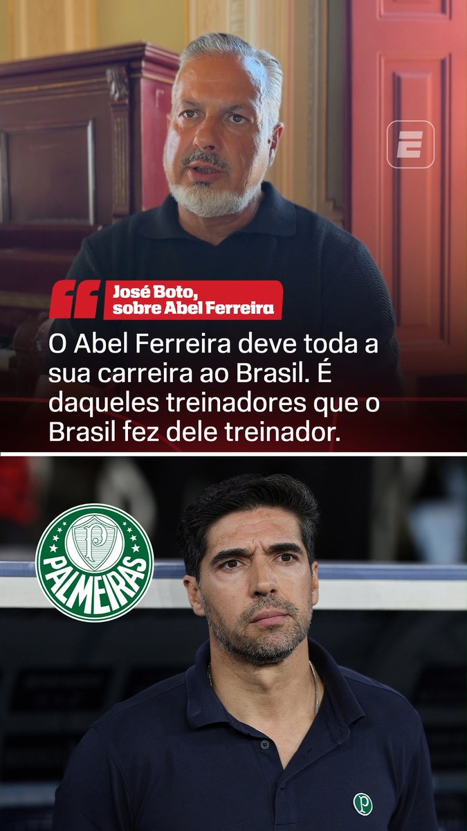 “O Abel Ferreira deve toda a sua carreira ao Brasil. É daqueles treinadores que o Brasil fez dele treinador. Todos os outros treinadores portugueses, Jorge Jesus, Leonardo Jardim, construíram suas carreiras antes de chegar ao Brasil.” 🎙️ José Boto, diretor de futebol do Flamengo. 🎥 ESPN Brasil | SportsCenter Brasil
