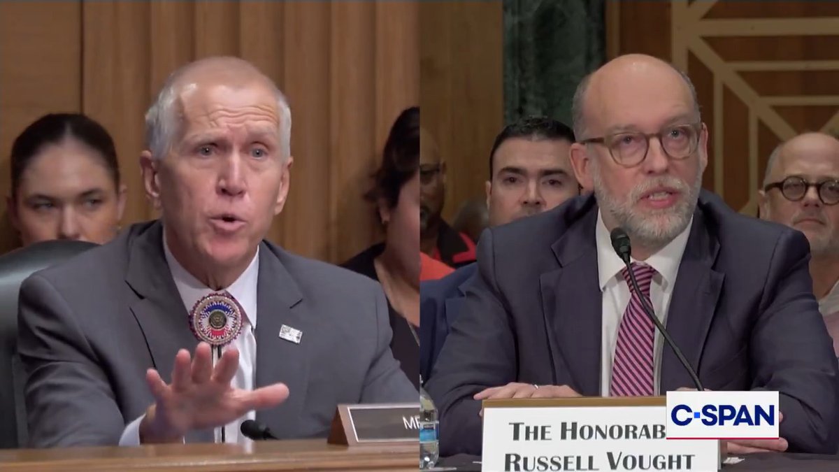 "I love the idea of DOGE. What I don't love is the idea of DOGE shit that we're picking up because people did it wrong!" Senator Thom Tillis challenges OMB Director Russell Vought on naming a single successful DOGE initiative.