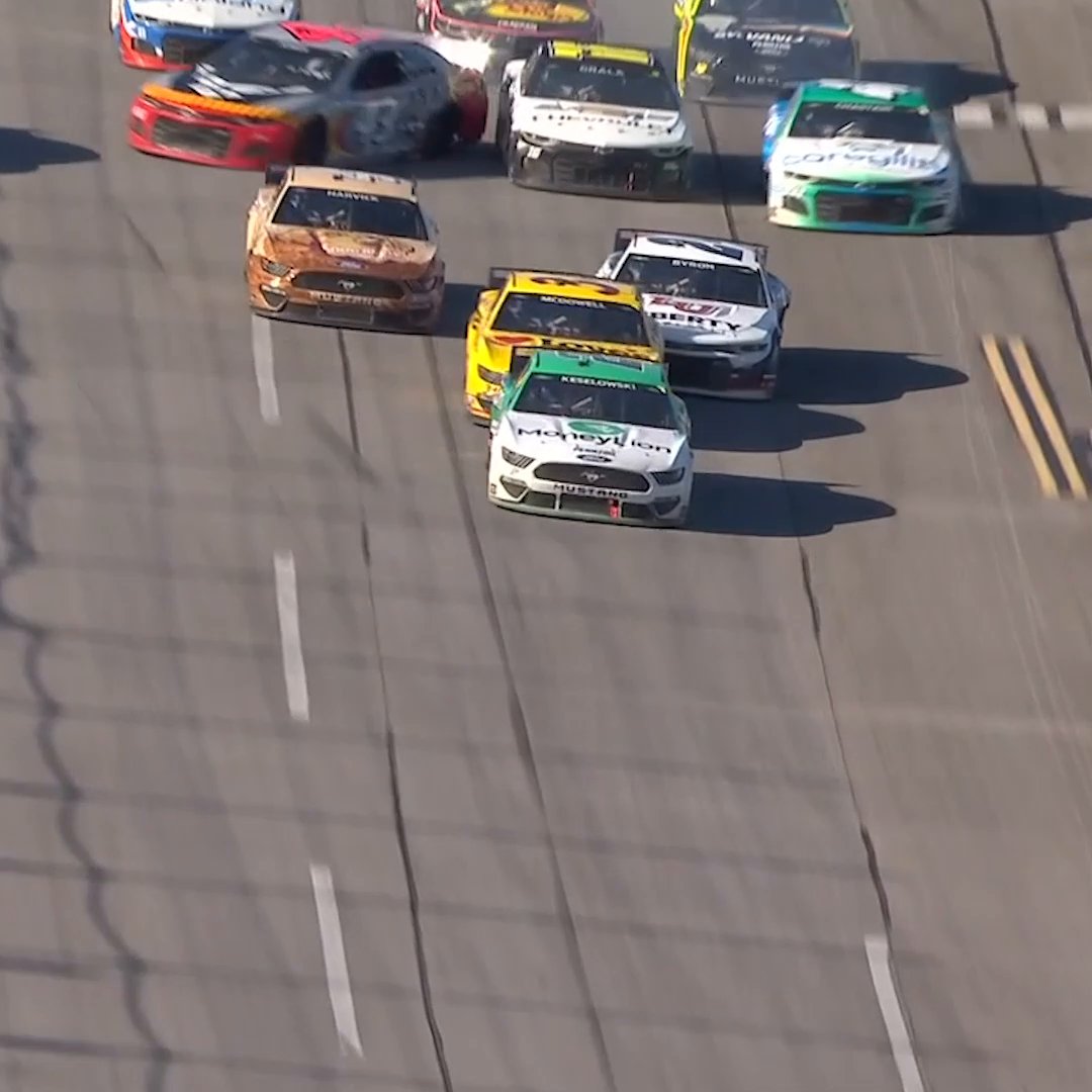 Flashback to 2021 Talladega, Brad Keselowski holds off McDowell to get the win. He only led one lap, the one that mattered.