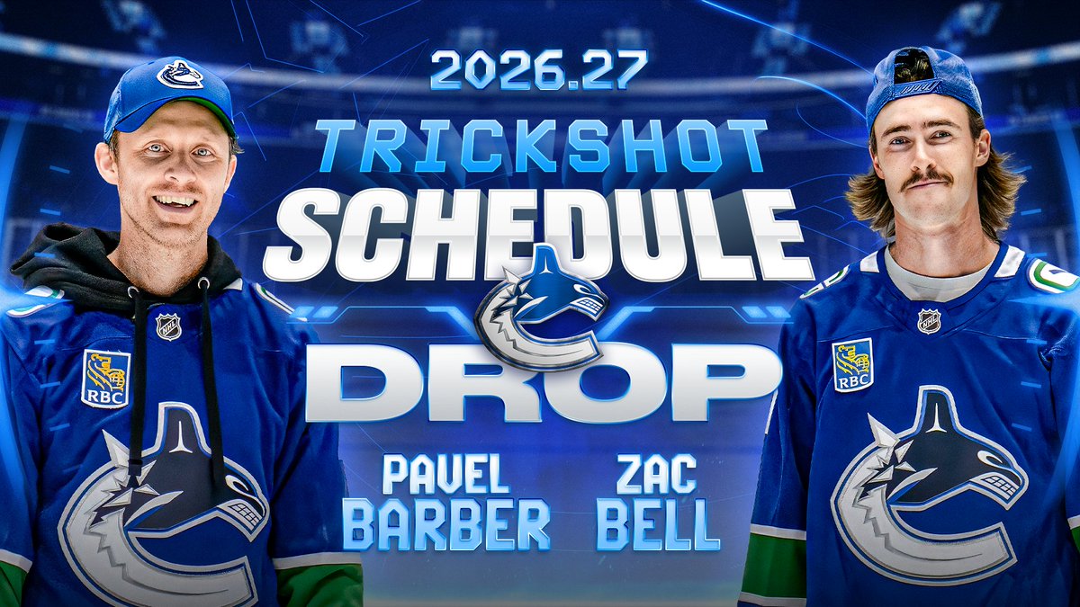 Your 2026-27 Vancouver Canucks Schedule is officially HERE! Watch Pavel Barber and Zac Bell pull off the Trickshot Schedule Drop, unlocking home games at Rogers Arena shot by shot. To see full schedule and secure your game packs & memberships ➡️