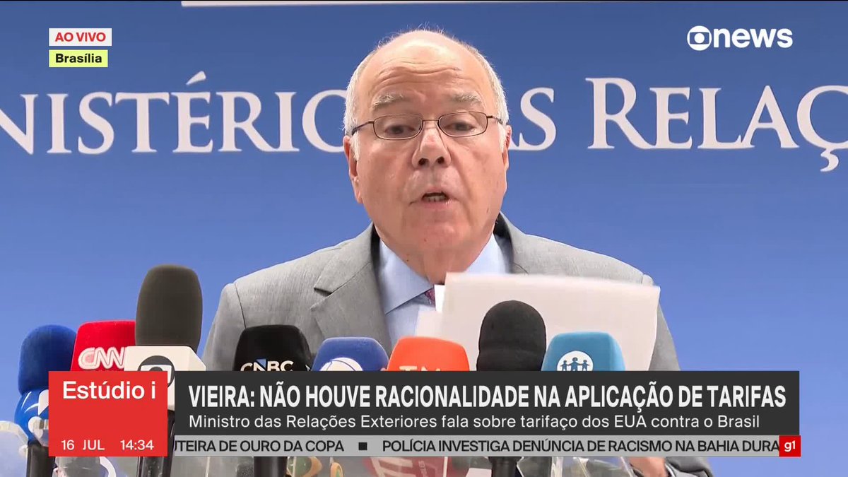 “Todas as alegações dos norte-americanos para justificar a aplicação de tarifas não têm lastro na realidade”, declara o ministro Mauro Vieira. #Estúdioi ➡ Assista à #GloboNews: