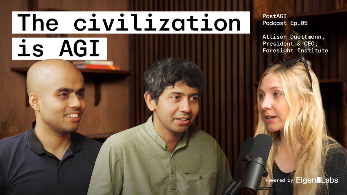 We already have a superintelligence. It's called civilization. Humans, institutions, and now AI agents all interact among each other in one big economy. Allison Duettmann's take is that the real project in such a system is building and preparing AI enabled institutions on top of what already works. Her other argument is that science stayed open for centuries and that has lead to a flourishing outcome for humanity as a whole. Now the frontier models are putting guardrails and restrictions. Open source AI plus community compute ( personally, for me, this definitely resonates with the project Darkbloom) might end up being the only independent path for doing real science outside the labs. 0:25 AI for flourishing, not just fear 4:21 Amateurs vs Google's quantum result 7:06 Decentralized inference on MacBooks 11:58 Civilization as superintelligence 15:38 The case for cryonics Full episode with PostAGI.