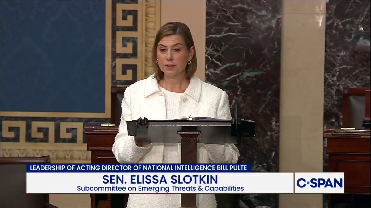 .Sen. Elissa Slotkin (D-MI) condemns the nomination of Jay Clayton for director of national intelligence: "You don't hand the keys to America's intelligence community to someone who has no experience, regardless of party or political loyalty."