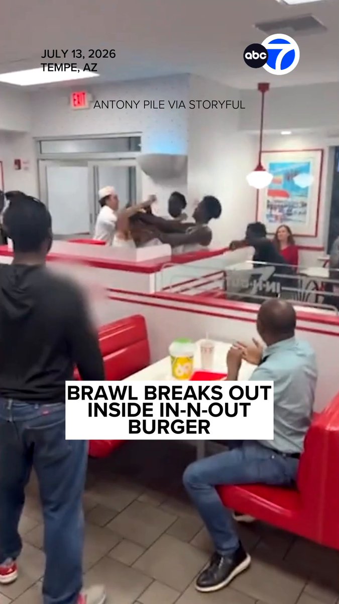 WILD: Customers quickly cleared out of an In-N-Out Burger in Tempe, Arizona, after a brawl broke out in the middle of the restaurant.