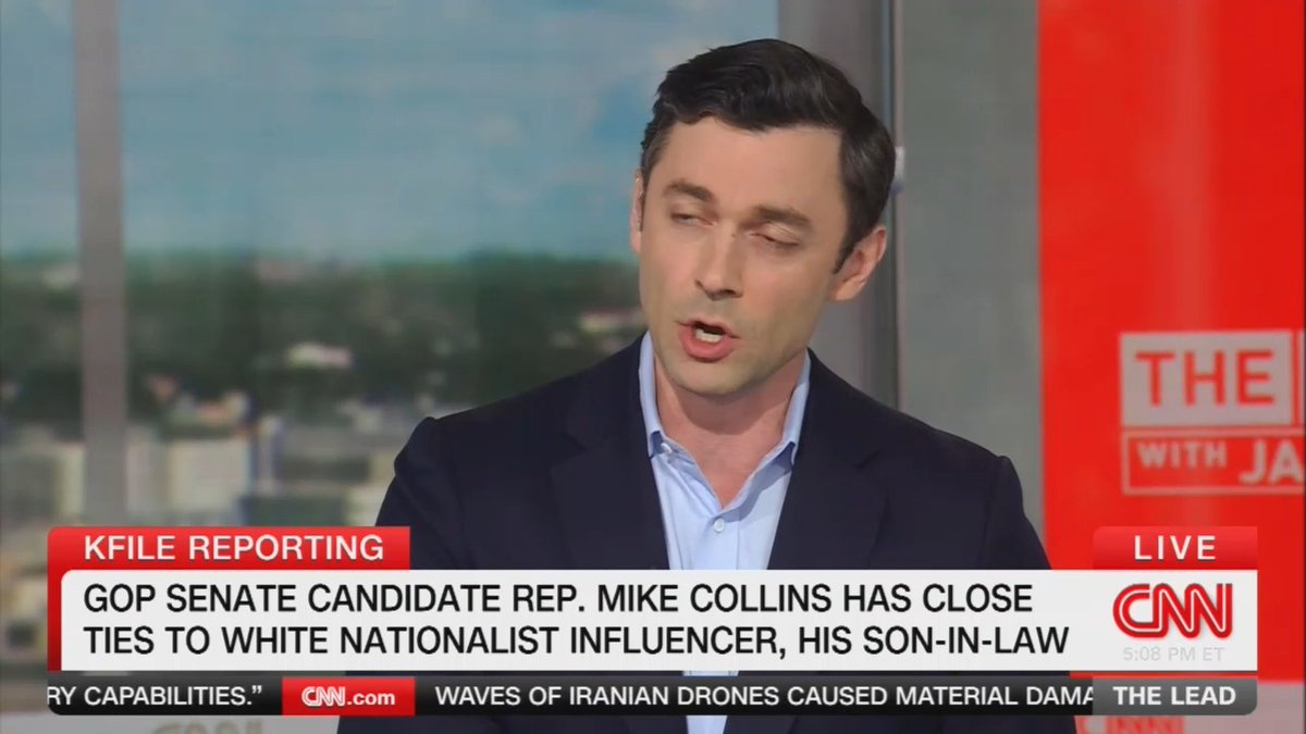 Jon Ossoff responds to new reporting on Mike Collins' son-in-law being an avowed white nationalist and antisemite: "Look, this will be a test for Republicans. Do Senate Republicans stand behind a Republican Senate candidate in Georgia whose office was working on behalf of a Holocaust denier and briefing notorious white supremacists on its efforts?"
