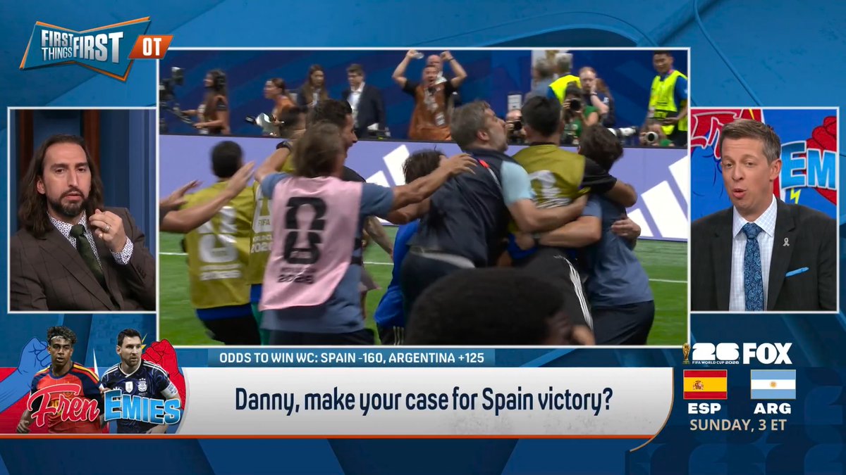 .Danny Parkins: “They’re just playing with their food and then they wake up and— it’s just a rough path.” nick wright: “It hasn’t been rough at all." Danny: “It’s hard to count on... you’re gonna lose to Spain and be like ok we decide we want to win the World Cup now?”