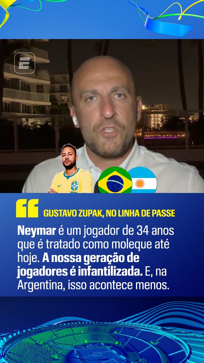 No Linha de Passe, Gustavo Zupak disse que a geração de jogadores brasileiros é infantilizada e citou Neymar como exemplo. Ele ainda comparou a maturidade dos jogadores brasileiros com a dos argentinos. Assista a Espanha x Argentina, neste domingo (19), com transmissão ao vivo pela CazéTV, disponível sem custo adicional no #DisneyPlus. #ESPN2026 #FIFAWorldCup #Argentina