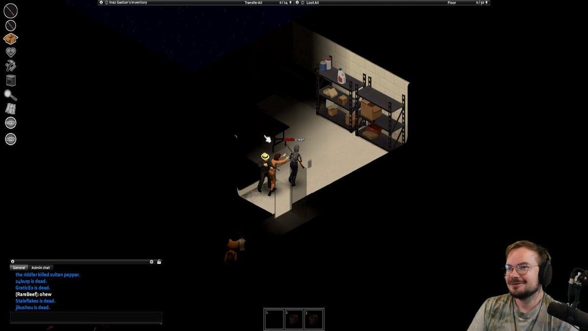 we hosted a Project Zomboid server where viewers could spawn in as zombies (that can drive cars) and it went about as well as you'd expect w/ Buck charborg 🐟