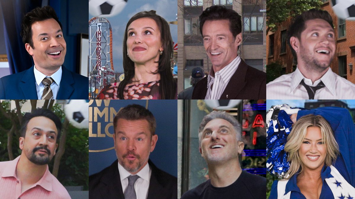 Headers Across America w/ Lin-Manuel Miranda, Hugh Jackman, Millie Bobby Brown, Niall Horan &amp; more! ⚽ FIFA World Cup #FallonTonight #FIFAWorldCup
