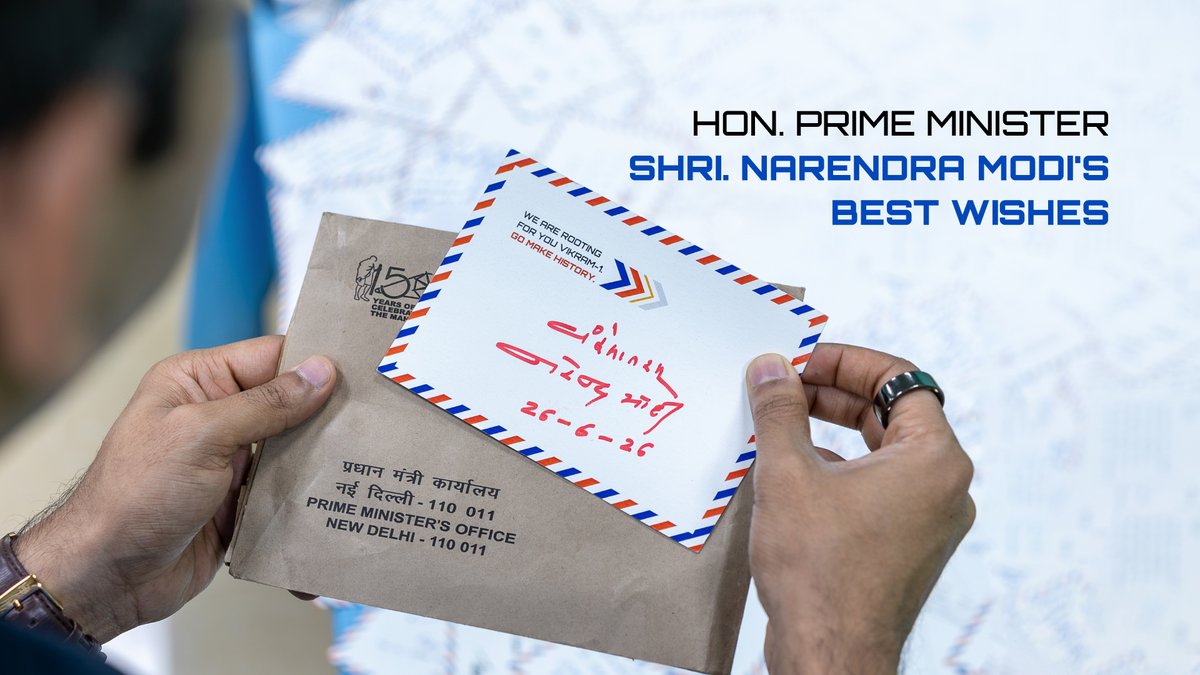 Among the payloads on Vikram-1 Test Flight-1 is something truly special—a handwritten postcard from Hon’ble Prime Minister Shri Narendra Modi with the words, “Vande Mataram.” 🇮🇳🚀 It travels to space alongside handwritten messages from our team, investors, policymakers, and well-wishers across the globe, making Mission Aagaman a celebration carried by many hands and shared by millions. #Vikram1 #MissionAagaman #SkyrootAerospace #OpeningSpaceForAll