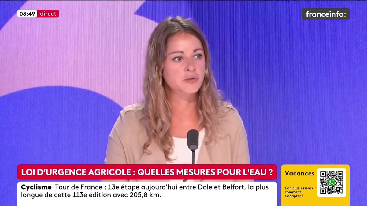 🔴 Loi d’urgence agricole : quelles mesures pour l’eau ? ➡️ "On a besoin de dialogue local. C’est précisément ce qui est attaqué à travers ce projet de loi[…] On a vraiment besoin d’avoir un système mieux pensé autour du stockage de l’eau", dit Charlène Descollonges, hydrologue