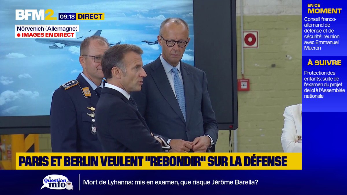 💬 "Nous devons nous unir, donc parvenir à une meilleure coopération et coordination" Emmanuel Macron participe à une réunion du Conseil franco-allemand de défense et de sécurité avec le chancelier Friedrich Merz #BFM2