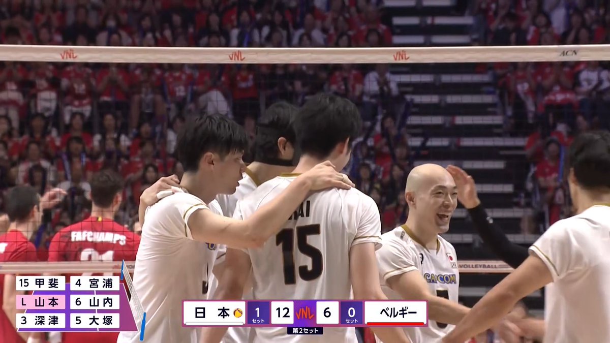 ／ #バレーボールネーションズリーグ ✨🎌 📺地上波TBS系列放送中📺 ＼ 【日本ラウンド 第3戦】 🇯🇵日本 ㉕ ㉕ 2️⃣ 🇧🇪ベルギー ⑳ ㉒ 0️⃣ 最年長36歳の司令塔 #深津英臣 選手✊ ダイレクトを1枚ブロック👏 史上初の11連勝へ🔥日本が🇯🇵セット連取💥 #VNL2026