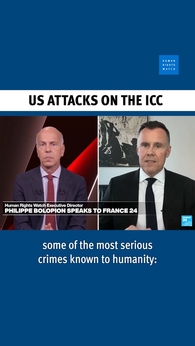 Recent US attacks on the International Criminal Court are a concrete example of the "all-out assault" on the systems protecting democracy and human rights. HRW's Executive Director Philippe Philippe Bolopion spoke to FRANCE 24 on these dangerous attacks ⤵️