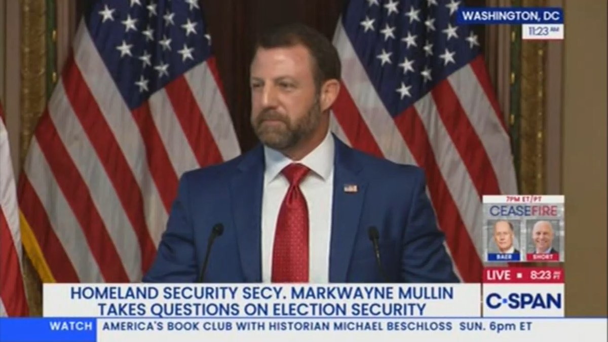 DHS Sec. Mullin: ABC and NBC didn't carry Trump's address. Why? We wasn't giving spin on the election. The president wasn't trying to relitigate 2020. (Trump's address made multiple unfounded claims about the 2020 election being "rigged")