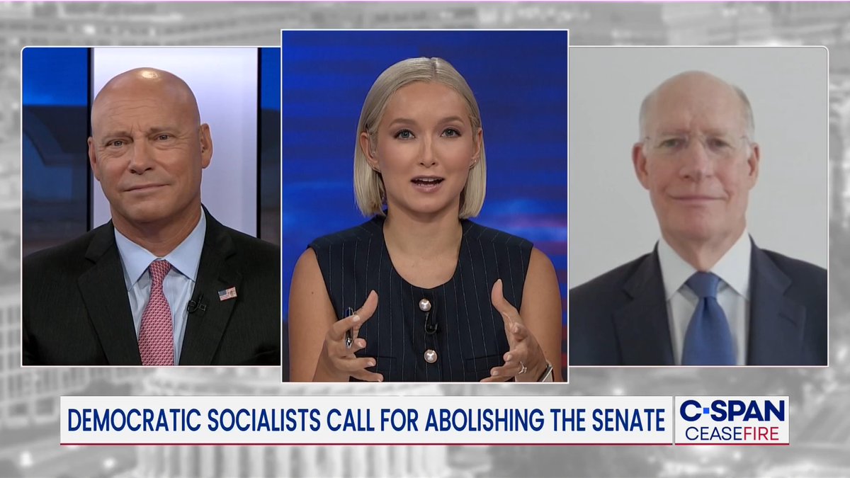 Democratic strategist Don Baer on Democratic Socialists' call to abolish the Senate: "It's not helpful. It's playing into the hand of Republicans..." Republican strategist Marc Short: "This is dangerous and crazy!" Watch Ceasefire with host Dasha Burns - 7pm ET on C-SPAN