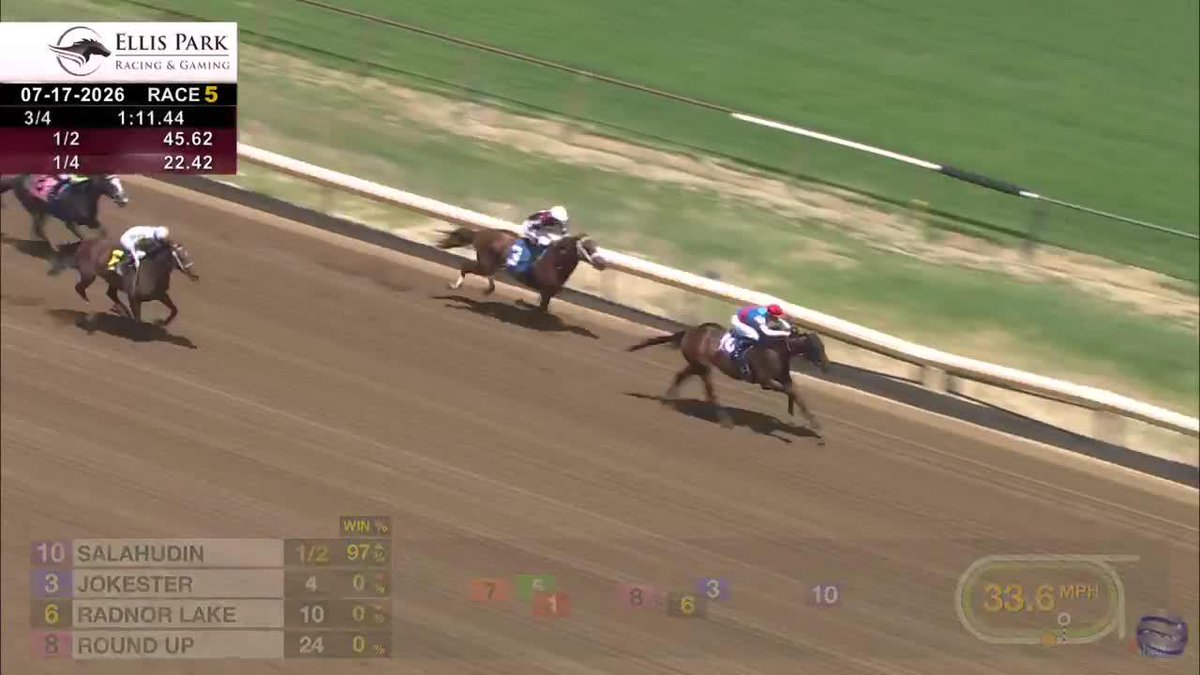 𝗦𝗔𝗟𝗔𝗛𝗨𝗗𝗜𝗡 proves to be the best under jockey Florent Geroux on debut Ellis Park Racing & Gaming for Hall of Fame trainer Bob Baffert. #TwinSpiresReplay