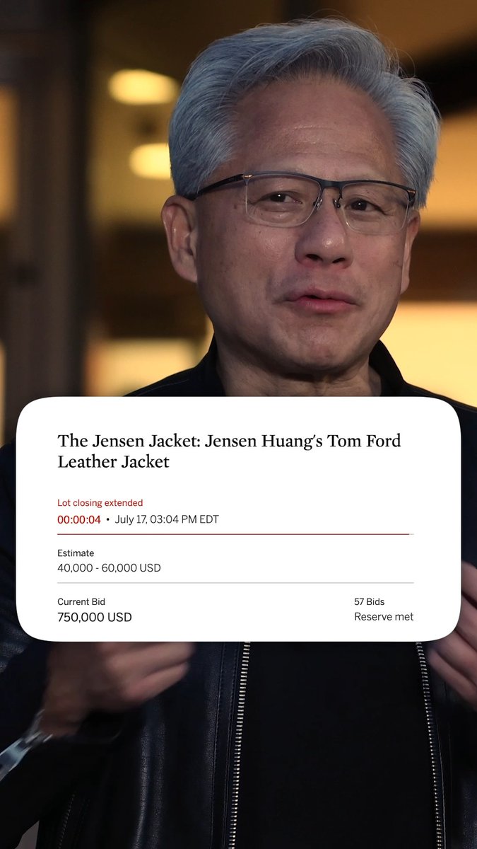 Jensen Huang's jacket just auctioned for nearly $1 million at Sotheby's.