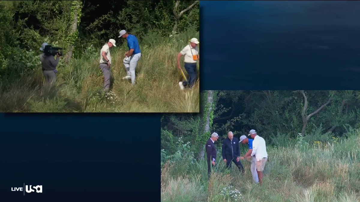 Earlier vs. currently on the 5th hole Bryson DeChambeau goes from setup to contact, while he explains his perspective on the incident with rules officials hours later