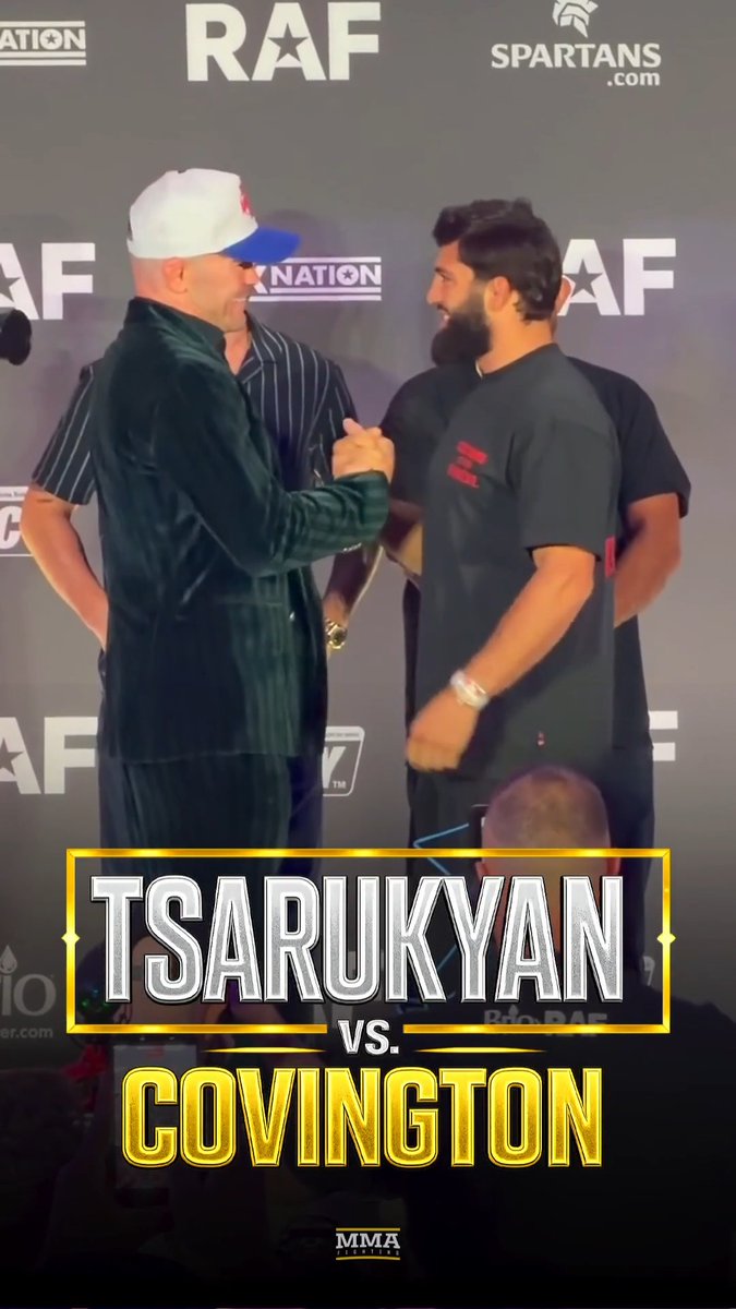Arman Tsarukyan and Colby Covington shake hands ahead of their wrestling match at RAF 11 in Milwaukee ๐คผโโ๏ธ