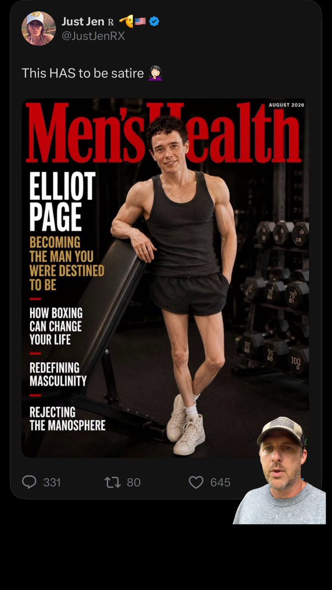 Maybe it’s just me, but I don’t know a single guy who would see Elliot Page on Men’s Health and want to look like that 🤣