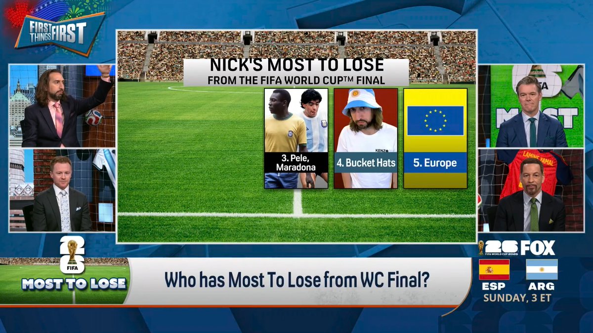 Who has the Most To Lose from the 2026 FIFA World Cup™? nick wright answers: “#4 bucket hats… I’ve been to three games in this World Cup, not only has the team I’m rooting for not won one, they haven’t scored a goal yet... I have an Argentina bucket hat.”