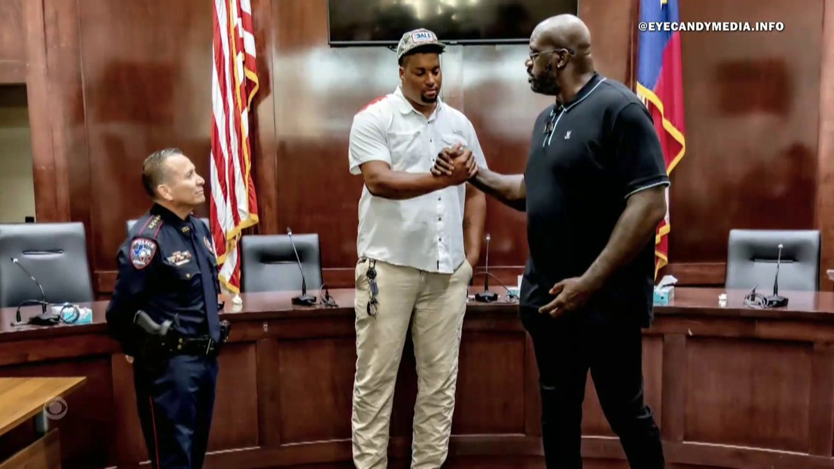 When 7-foot-3 Jordan Willmore missed passing his police exam by one point, fellow giant and former NBA star Shaquille O'Neal stepped in to help him achieve his dream. Steve Hartman is On the Road in Texas.