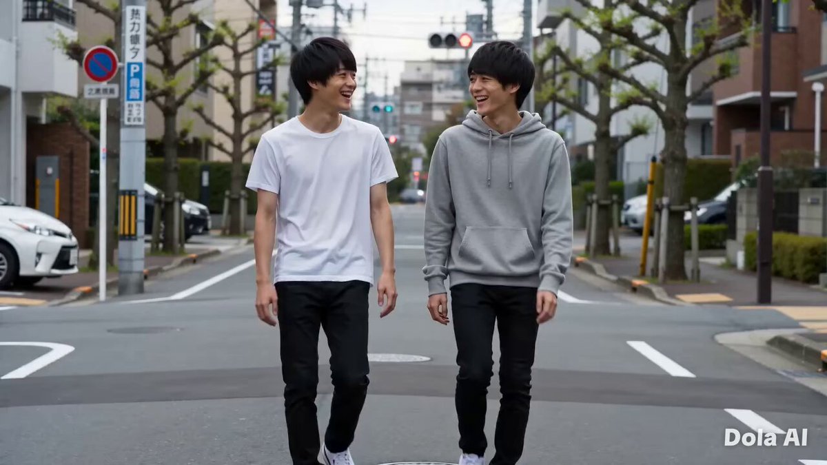 歩いていると、豊満な女子になっちゃう映像。 バストサイズを大きくしてみました。 見た目同じになってしまったので双子の男子→女子かな？ #TSF #AI