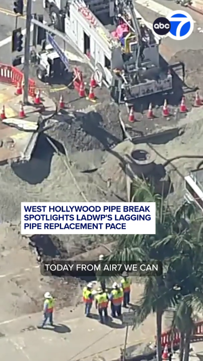 Engineering experts continue to warn that Los Angeles' aging infrastructure is at risk, and data shows the Los Angeles Department of Water and Power is not always meeting its own targets for replacing decades-old water pipes. A massive break in a 110-year-old pipe caused flooding in West Hollywood. AIR7 footage showed the rupture clearly from above, underscoring concerns about the condition of the city's underground system.