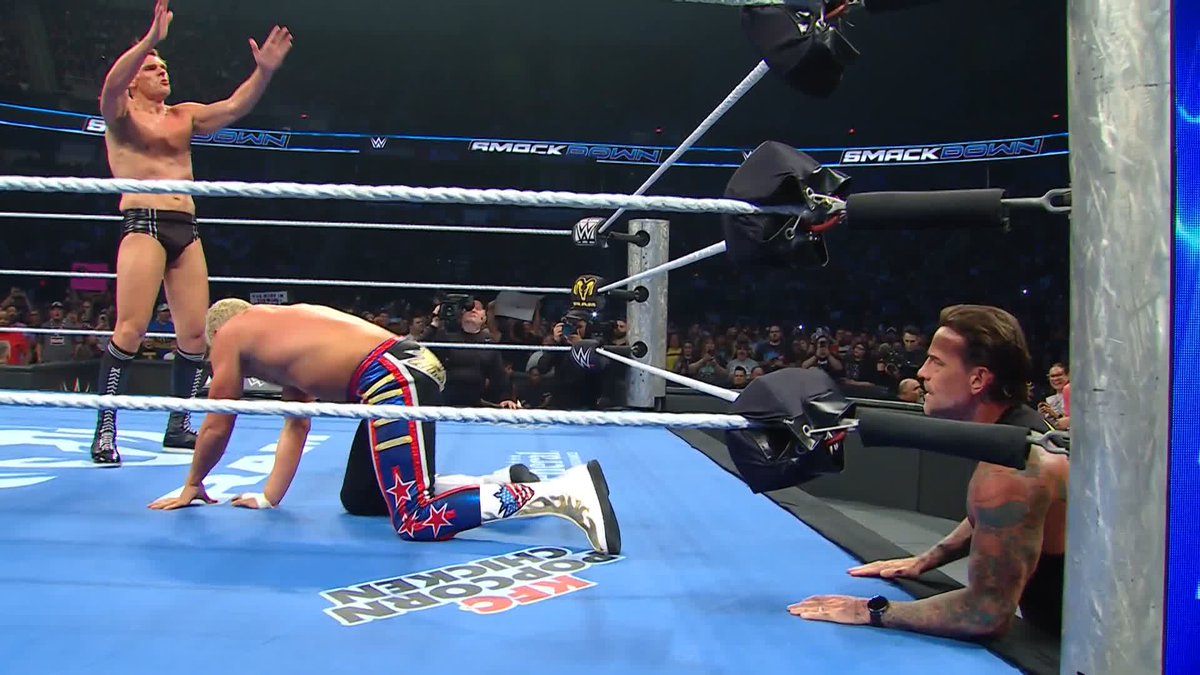 .@CM Punk is HERE to support his tag team partner Cody Rhodes! ๐