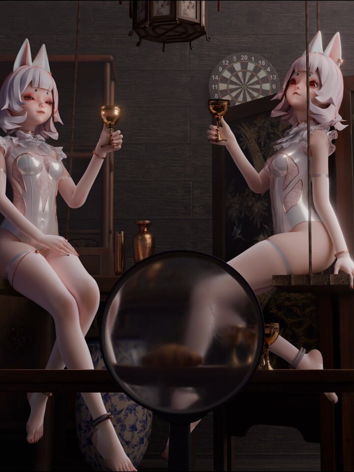 🐱 《秋千》完整版｜复古猎奇狐耳人偶 3D 科幻手机壁纸 🐱 Swing Full Pack | Vintage Weird Fox Doll 3D Sci-Fi Phone Wallpaper