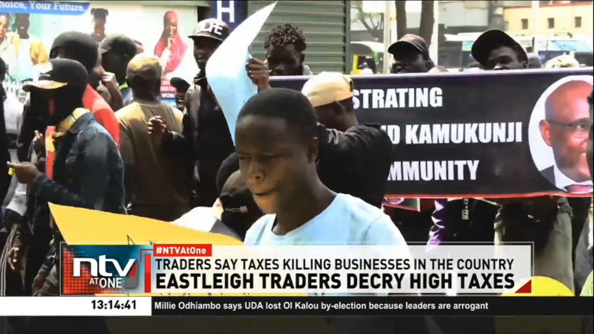Eastleigh Traders Decry High Taxes Hawkers in Eastleigh, Nairobi, staged a demonstration at the Kenya Revenue Authority (KRA) offices on Friday, calling for lower taxes on their businesses. #NTVAtOne Wangechi Muriuki