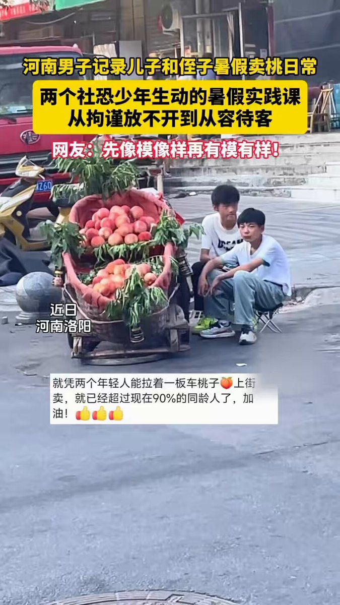 暑假两少年尝试帮家里卖桃，从一开始社恐到适应到主动销售……人生第一课就是认清社会层次，自己在什么层次，想要做什么层次，学会平凡，尊重平凡，走向非凡