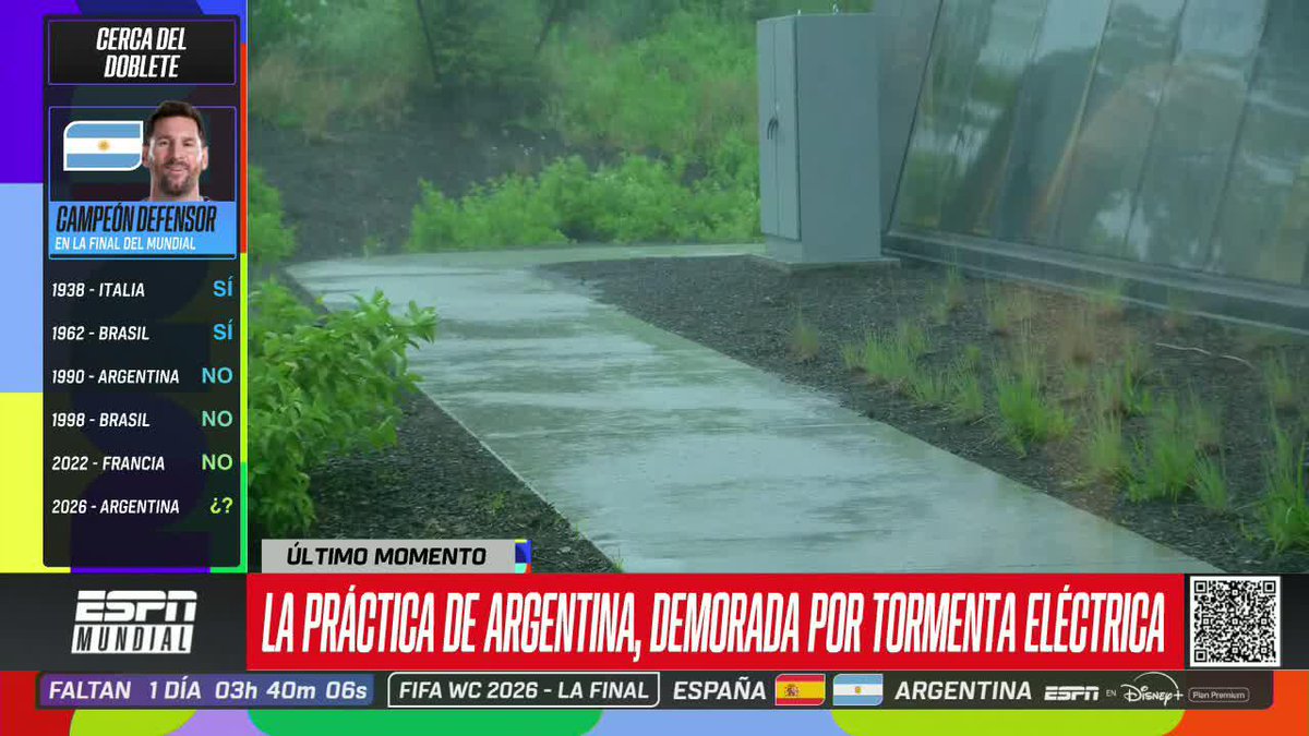 ¡ÚLTIMO MOMENTO! La práctica de Argentina, demorada por tormenta eléctrica. Acá, los detalles. ⚡ #ESPNMundial 📺 Mirá nuestros partidos de la #FIFAWorldCup por el Plan Premium de #DisneyPlus