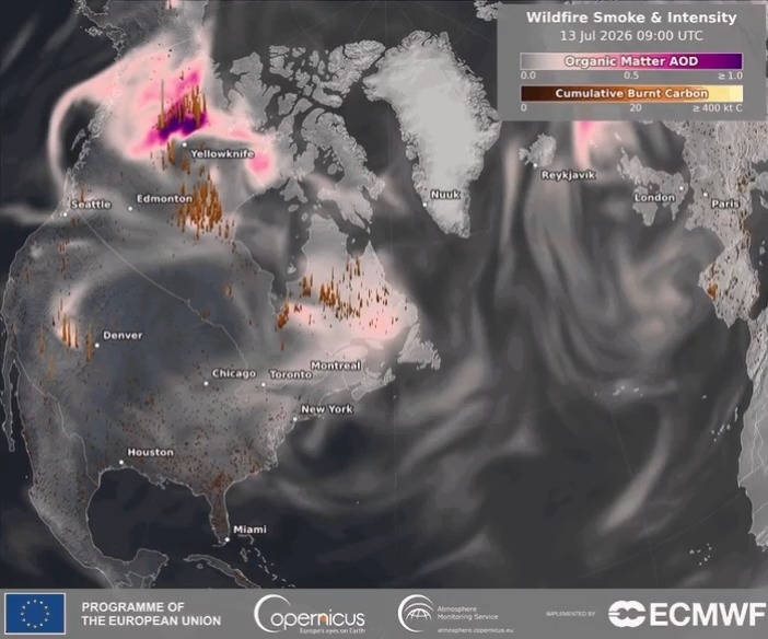 Large plumes of smoke from wildfires burning across Canada are affecting air quality across large parts of the country & northeastern United States, including New York, which will host the FIFA World Cup finals. More from Copernicus EU Copernicus ECMWF: