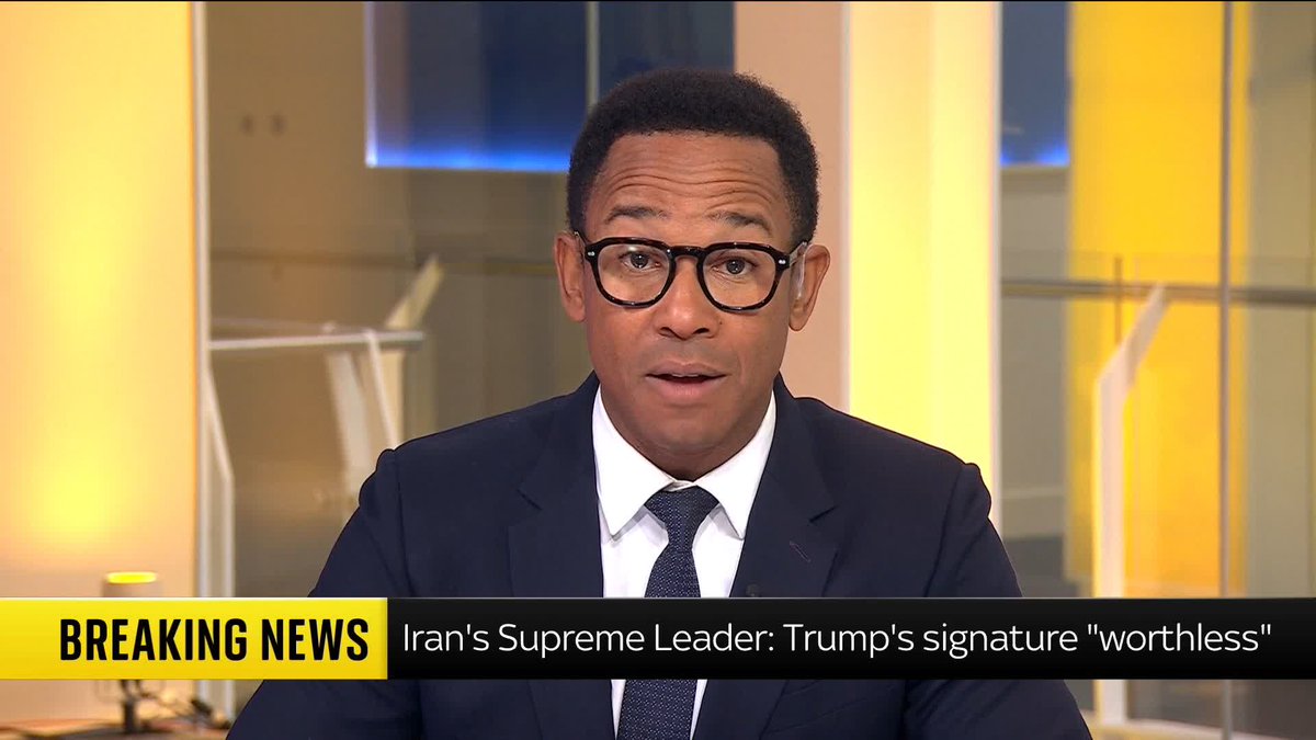 BREAKING: Iran's supreme leader declares that President Trump's signature on the memorandum of understanding between the two nations is 'worthless and invalid', in a written statement. 📺 Sky 501, Virgin 602, Freeview 233 and YouTube