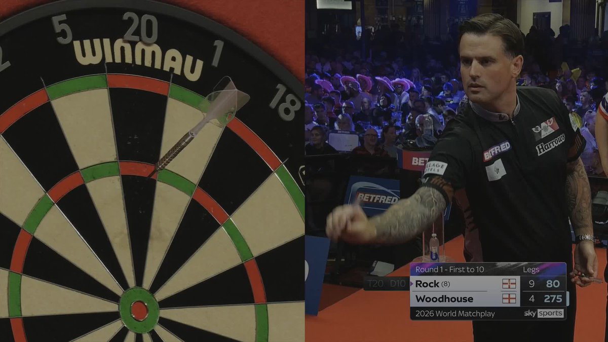 ROCK UP AND RUNNING! Josh Rock is the first player through to round two at the 2026 World Matchplay! The Northern Irishman dispatches an out-of-sorts Luke Woodhouse to kick off his Blackpool bid... 📺 #MatchplayDarts