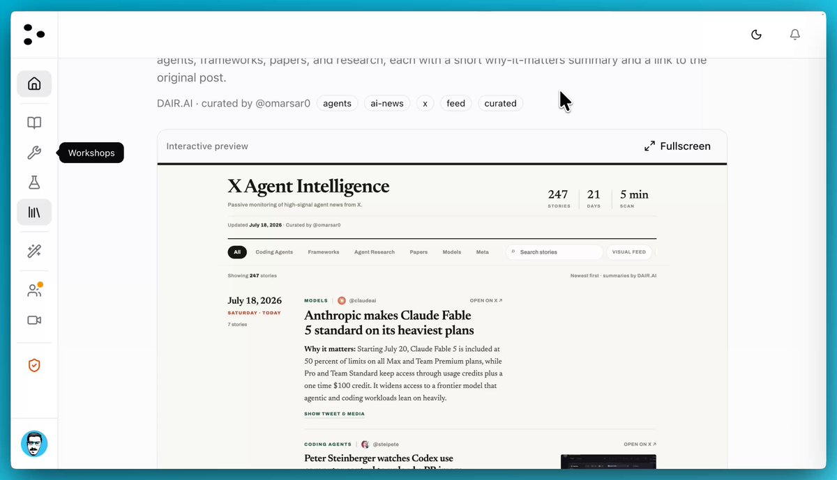 Sharing my new skill! It keeps track of high-signal X accounts for top AI news, papers, projects, etc. Total gamechanger for me. Built with X MCP tools. Give your agent the skill and tell it to generate the artifact with top stories. Works for Codex, Claude, Hermes, OpenClaw, or whatever you use. 3 steps: 1. Set up X MCP - X API: 2. Install skill here: 3. Run prompt: "Use the x-agent-intelligence skill to build a self-contained local feed from my X MCP connection; ask for my source handles if needed, save feed.html, and validate it." It should generate a nice, beautiful HTML artifact like the one shown in the clip. You can tune it however you want. You can then set a schedule/automation to do this daily or whatever cadence you prefer. I have it every 4 hours. You will need to curate the X accounts yourself, but I have shared a few good ones under the assets. You can ask your agent to tune it to however you like. I have also shared my personal feed with our community here: I understand if it gets tricky to set up. Please reach out to me in the community forum. I plan to do a little tutorial or live session soon to help others reproduce the process. You can also store the feed as a wiki, as I have in my own implementation, but that's optional. If you encounter any issues or have ideas on how to improve it, please open a PR.