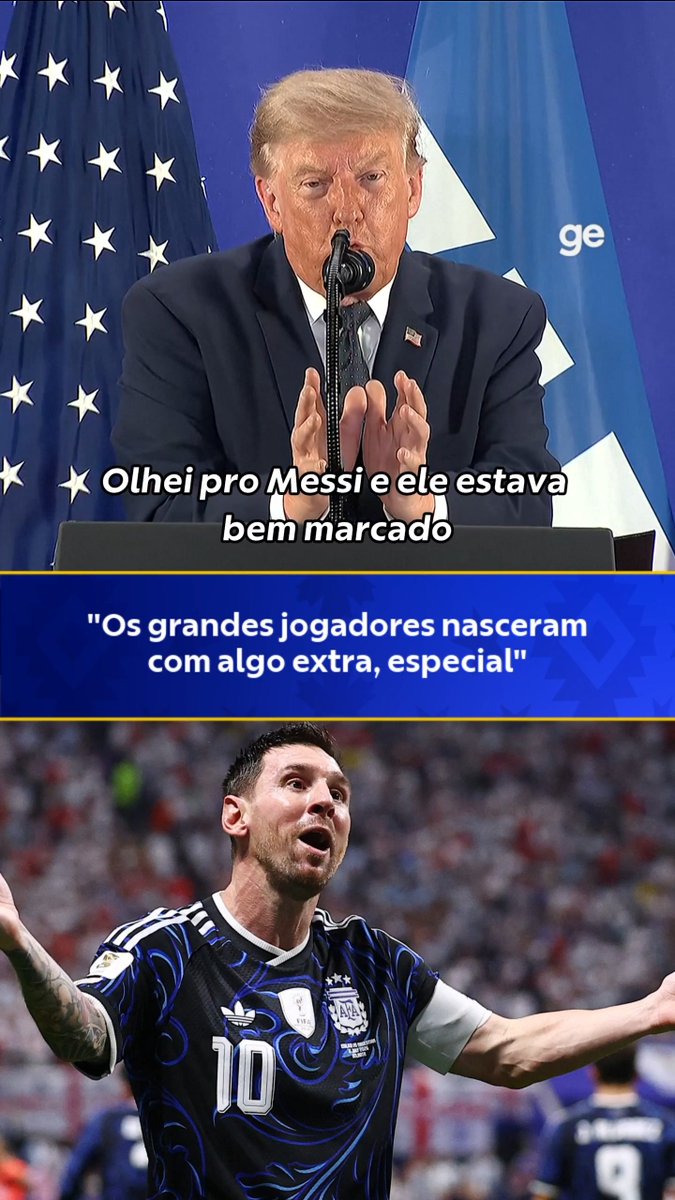 Donald Trump, presidente dos EUA, se diz impressionado com Messi em Inglaterra x Argentina: “Foi brilhante. Esses grandes jogadores nasceram com algo extra, especial. Sei que Ronaldo também é um deles, é preciso reconhecer, é um grande cara.” 🎥 ge