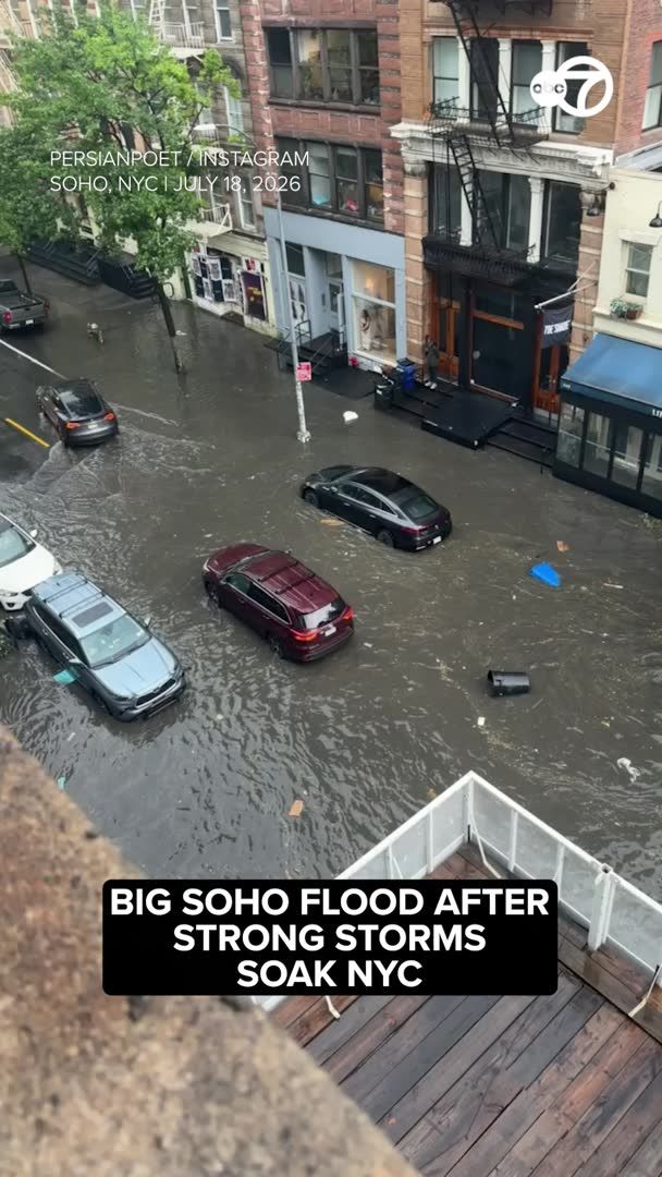 Saturday's strong storms caused flooding on the streets of SoHo in Manhattan. More: