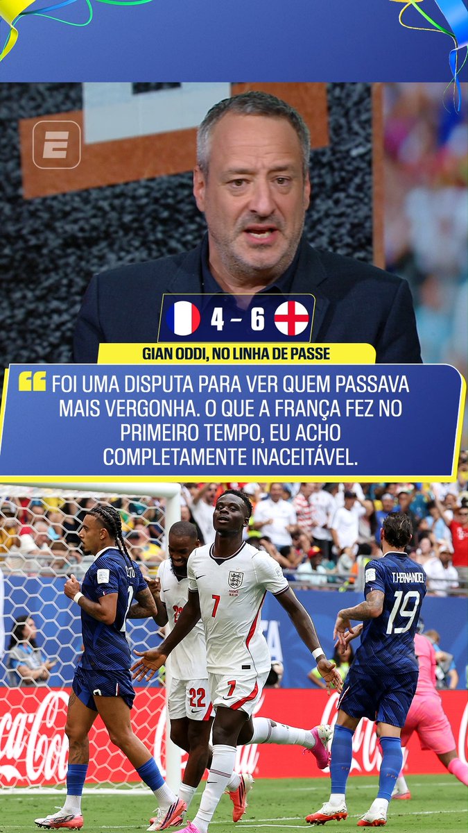 "FOI UMA PELADA DE CHURRASCO!" No Linha de Passe, Gian Oddi criticou a atuação das seleções francesa e inglesa na disputa do terceiro lugar da Copa do Mundo. Disse que as equipes disputavam para ver quem passava mais vergonha e que o primeiro tempo da França foi inaceitável. 👉 Assista a Espanha x Argentina, neste domingo (19), com transmissão ao vivo pela CazéTV, disponível sem custo adicional no #DisneyPlus. #ESPN2026 #FIFAWorldCup #França #Inglaterra