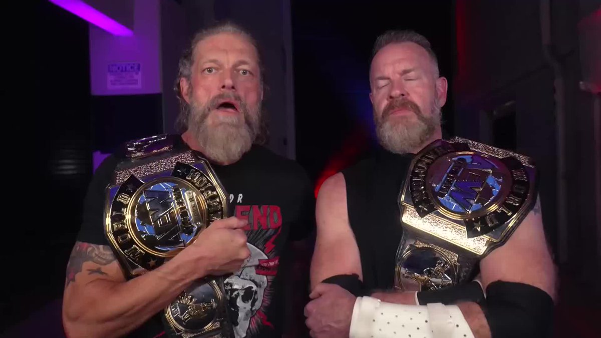 The @YoungBucks remind #AEW World Tag Team Champions Adam Copeland &amp; Jay 'Christian' Reso of their previous accolades … Watch #AEWCollision on TNT &amp; HBO Max